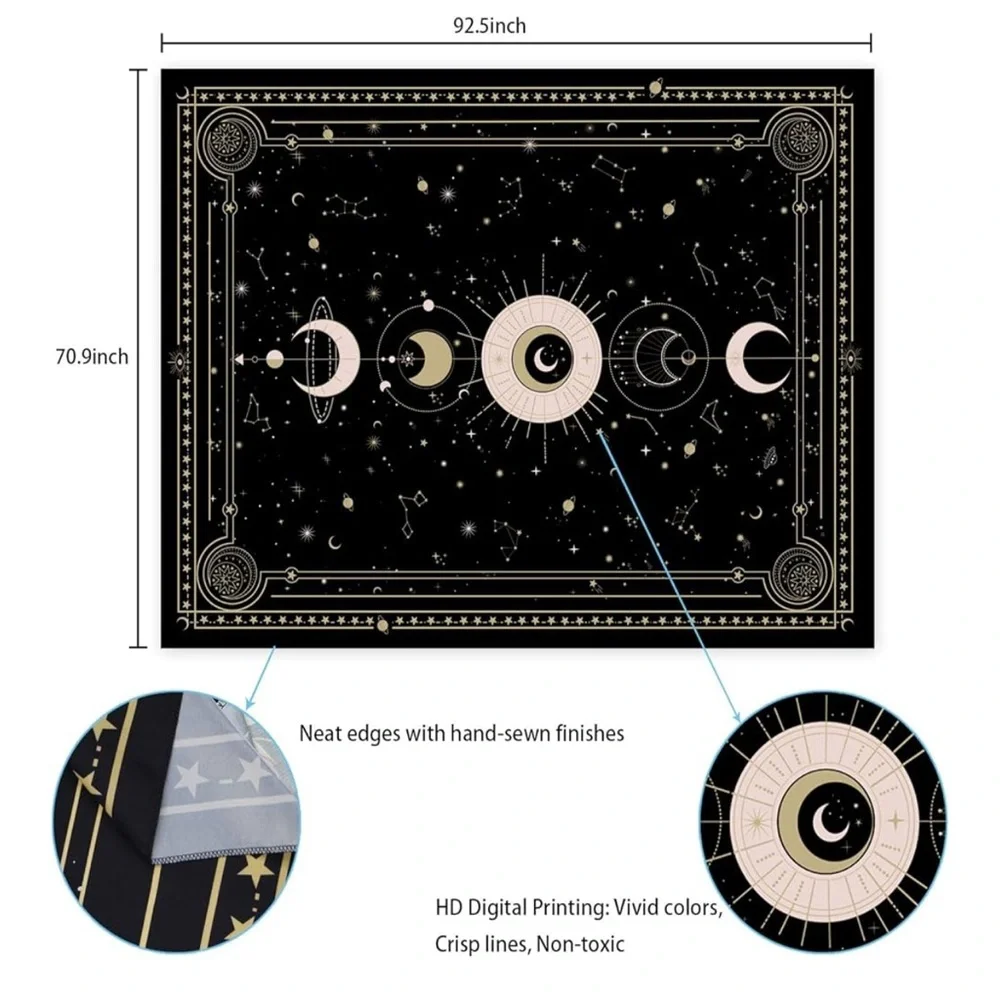Celestial Moon Black and Gold Wall Tapestry
